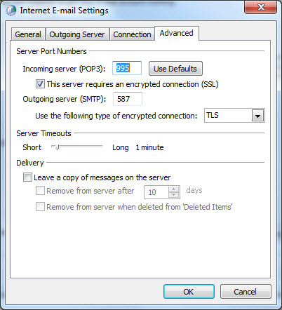 incoming server (995) and outgoing Server