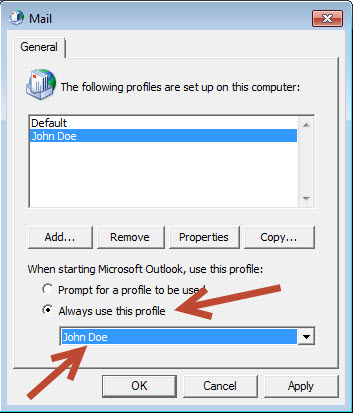 Set New Outlook Profile as Default