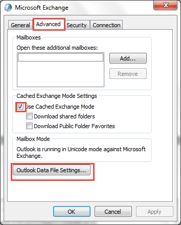 cached exchange mode outlook 2010