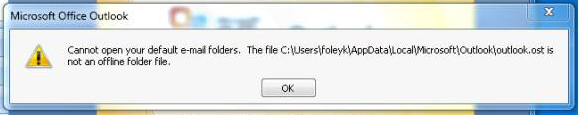 cannot open your default email folders